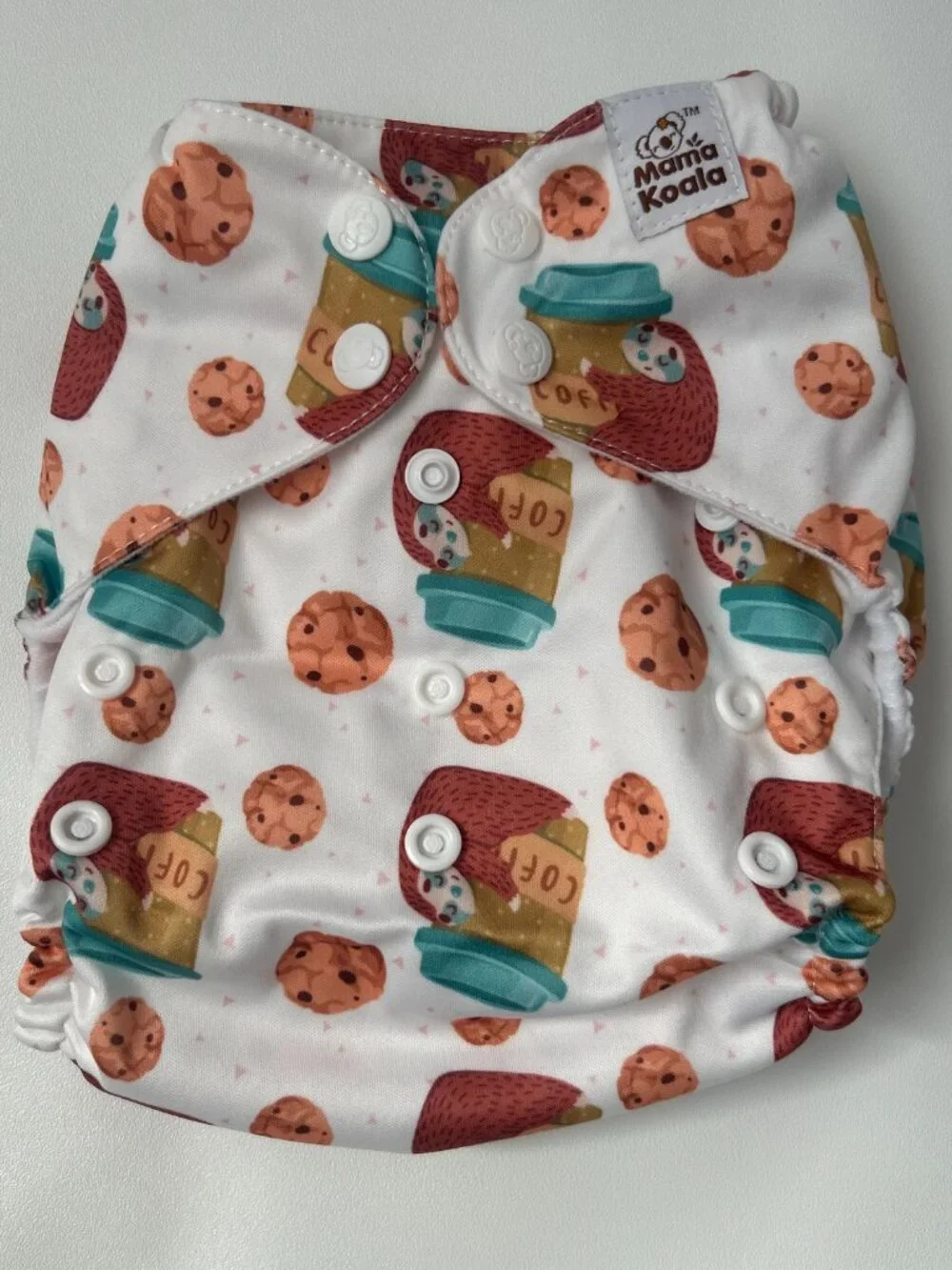 Mama Koala Coffee Sloth Cookie Pocket Cloth Diaper OS No Insert NEW